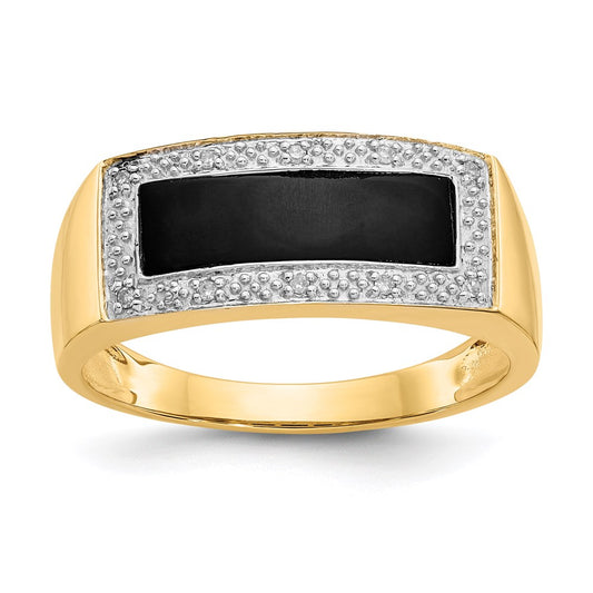 14K Yellow Gold Onyx & A Quality Real Diamond Mens Ring