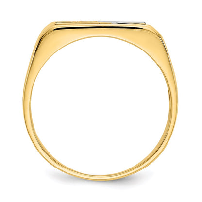 14k Yellow Gold Onyx Mother of Pearl & A Quality Diamond Mens Ring