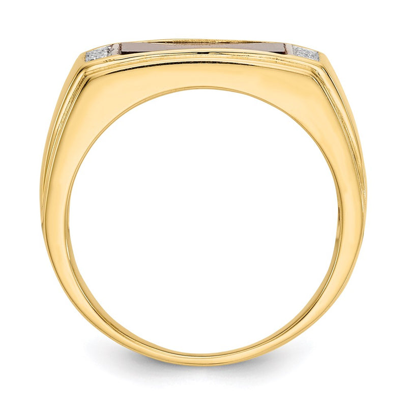 14K Yellow Gold Tigers Eye & A Quality Real Diamond Mens Ring