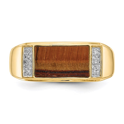 14K Yellow Gold Tigers Eye & A Quality Real Diamond Mens Ring
