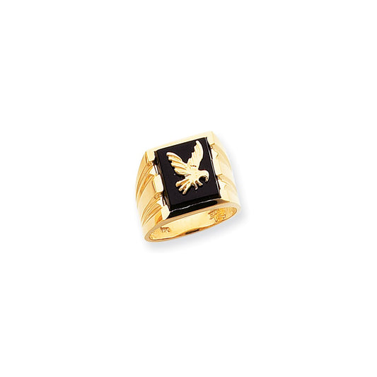 14K Yellow Gold Onyx Mens Eagle Ring
