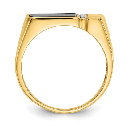 14K Yellow Gold Onyx & Real Diamond Mens Cross Ring