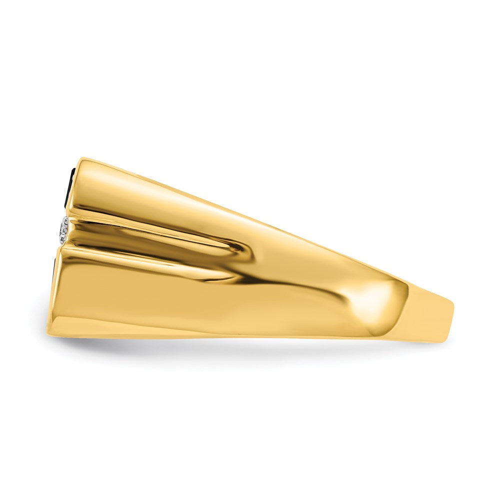 14K Yellow Gold Onyx & Real Diamond Mens Cross Ring