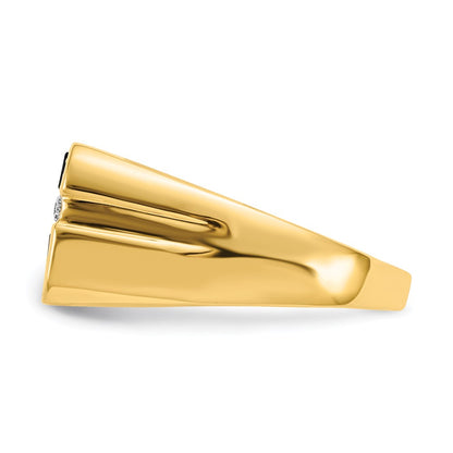 14K Yellow Gold Onyx & Real Diamond Mens Cross Ring