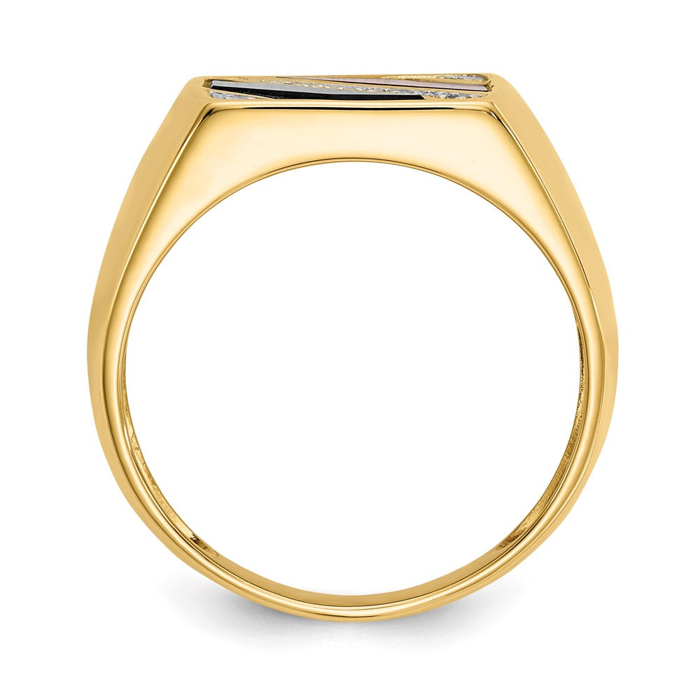 14K Yellow Gold Men's Onyx & Red Agate Real Diamond Ring