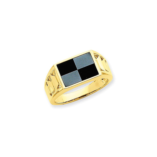 14K Yellow Gold Onyx and Hematite Ring