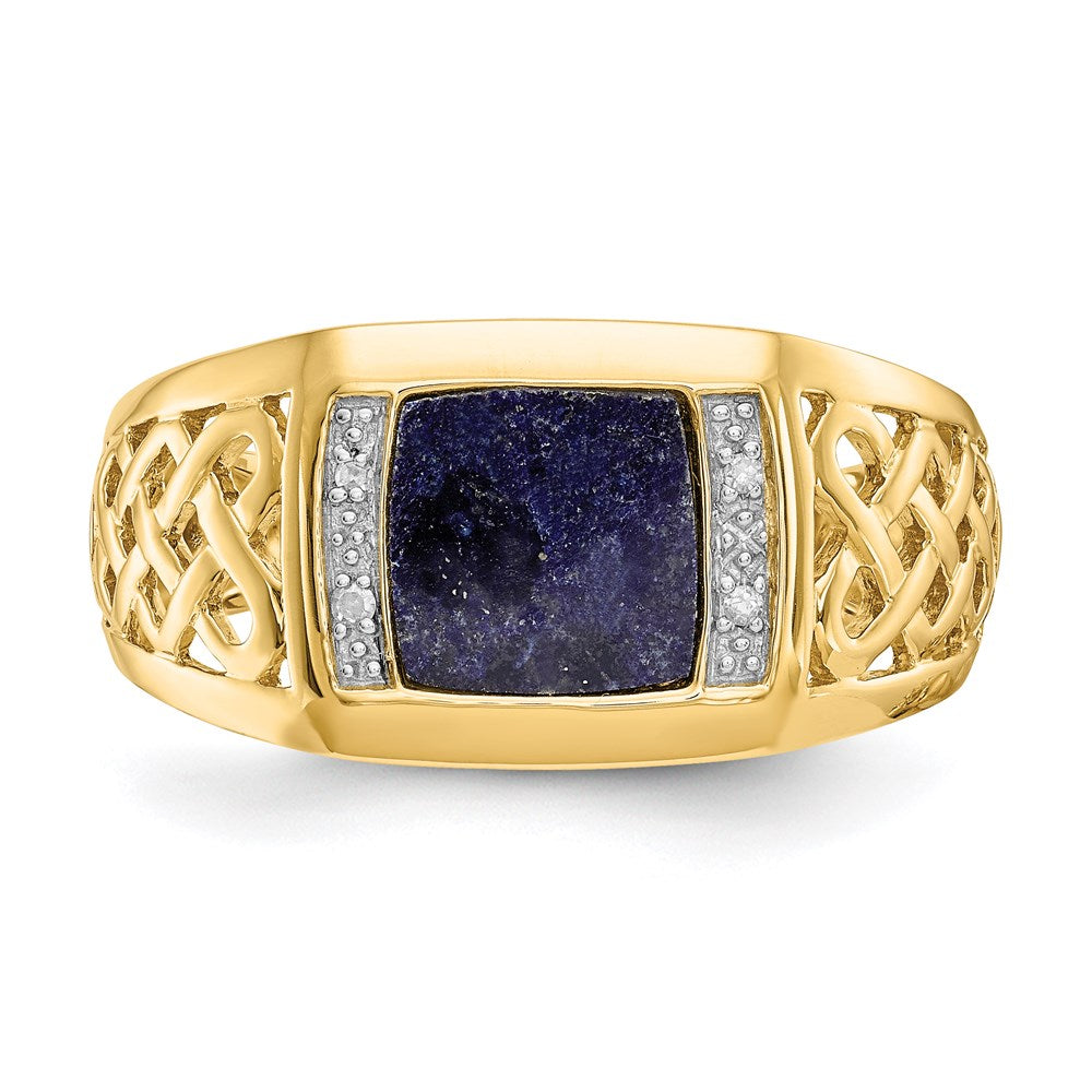 14K Yellow Gold Lapis Real Diamond Ring