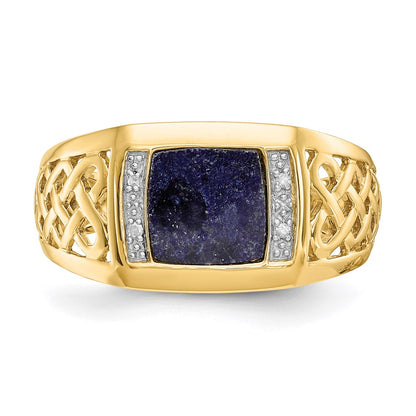 14K Yellow Gold Lapis Real Diamond Ring