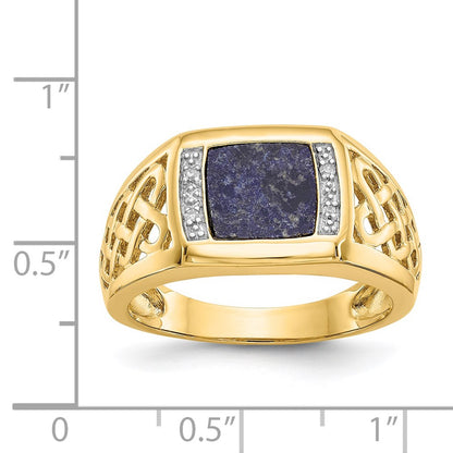 14K Yellow Gold Lapis Real Diamond Ring