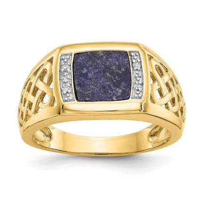 14K Yellow Gold Lapis Real Diamond Ring