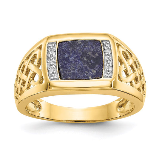 14K Yellow Gold Lapis Real Diamond Ring
