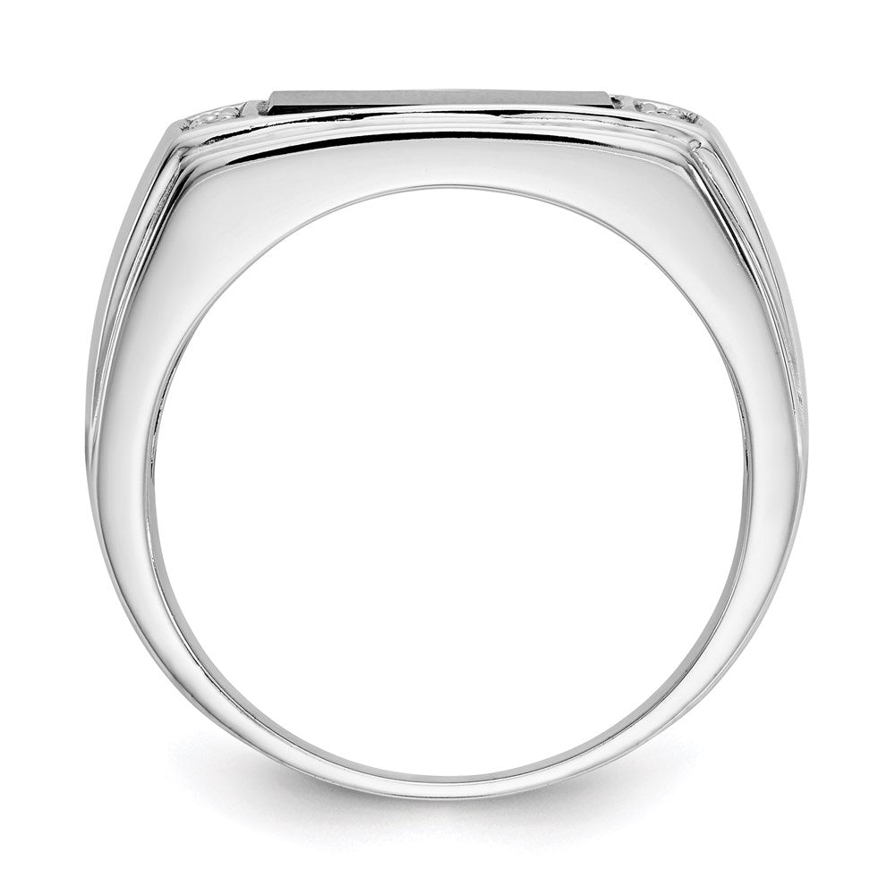 14k White Gold Onyx & A Quality Real Diamond Mens Ring