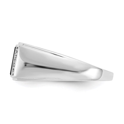 14k White Gold Onyx & A Quality Real Diamond Mens Ring