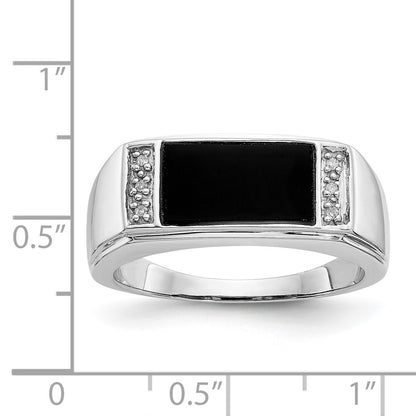 14k White Gold Onyx & A Quality Real Diamond Mens Ring