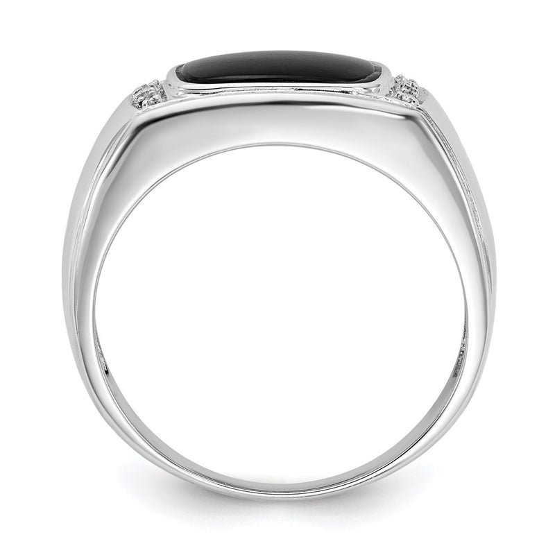14k White Gold Onyx & A Quality Real Diamond Mens Ring
