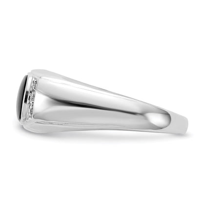 14k White Gold Onyx & A Quality Real Diamond Mens Ring