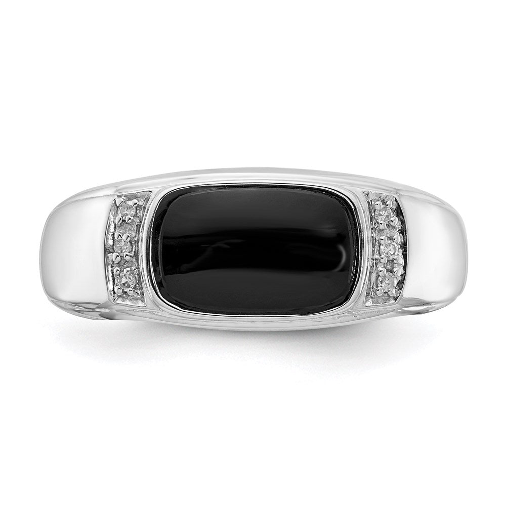 14k White Gold Onyx & A Quality Real Diamond Mens Ring