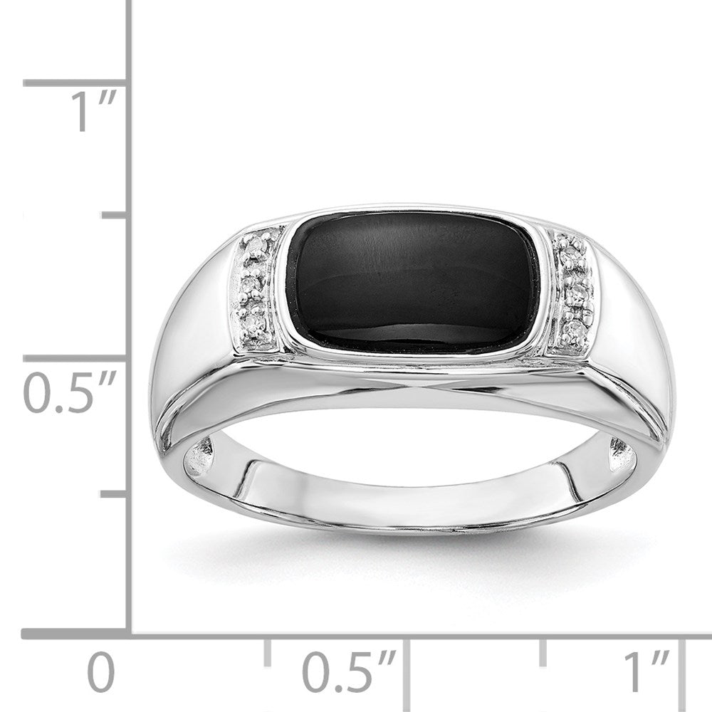 14k White Gold Onyx & A Quality Real Diamond Mens Ring