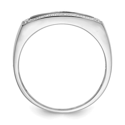 14k White Gold Onyx & A Quality Real Diamond Mens Ring