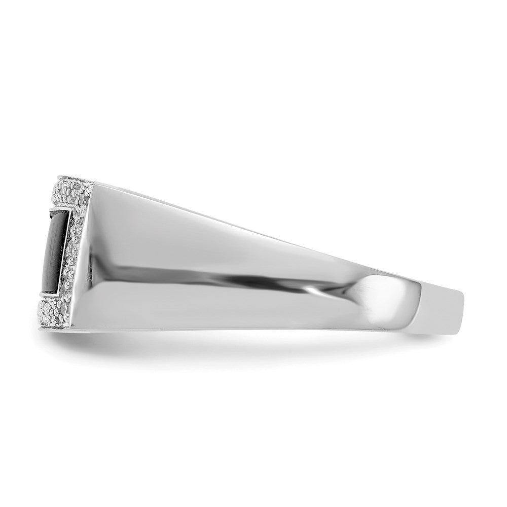 14k White Gold Onyx & A Quality Real Diamond Mens Ring