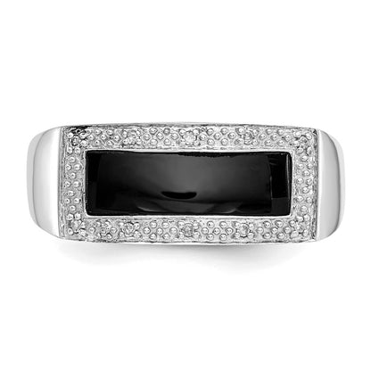 14k White Gold Onyx & A Quality Real Diamond Mens Ring