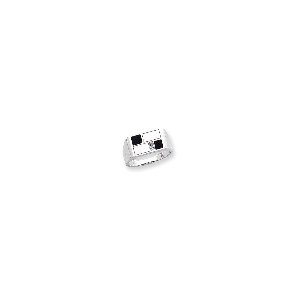 14k White Gold WG Onyx MOP & D