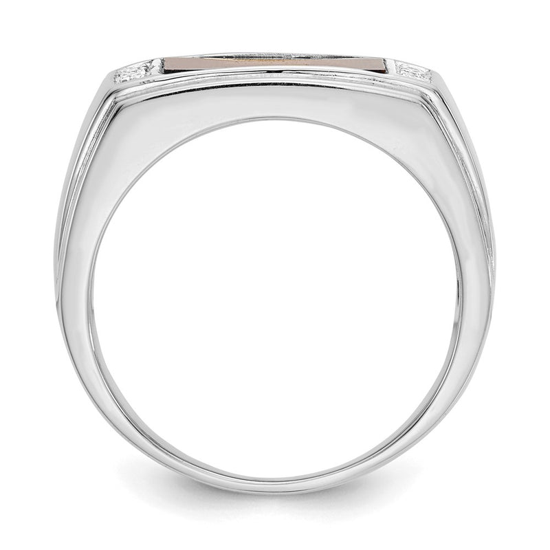 14k White Gold Tigers Eye & A Quality Real Diamond Mens Ring