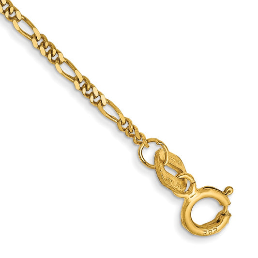 14K Yellow Gold 9 inch 1.25mm Flat Figaro with Spring Ring Clasp Anklet