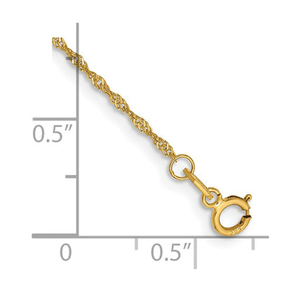 14K Yellow Gold 7 inch 1.10mm Singapore with Spring Ring Clasp Chain Bracelet