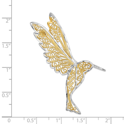 14k Yellow & Rhodium Gold & Rhodium Diamond Cut Filigree Hummingbird Pin