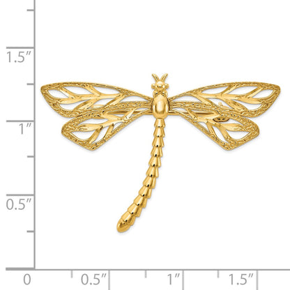 14k Yellow Gold Diamond-cut Polished & Satin Dragonfly Pin
