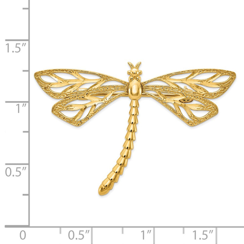14k Yellow Gold Diamond-cut Polished & Satin Dragonfly Pin