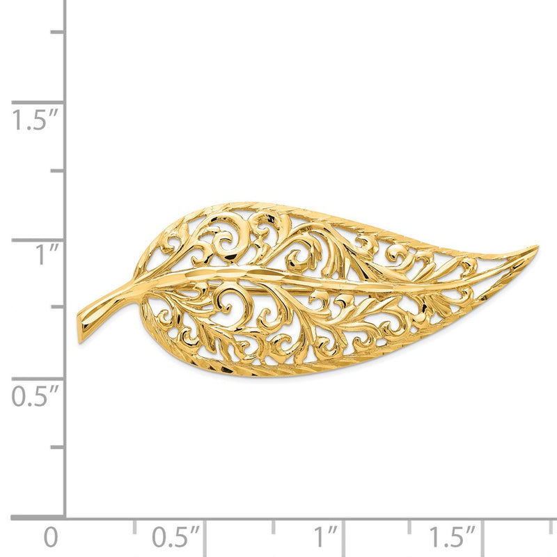 14k Yellow Gold Diamond-cut Polished Filigree Leaf Pin