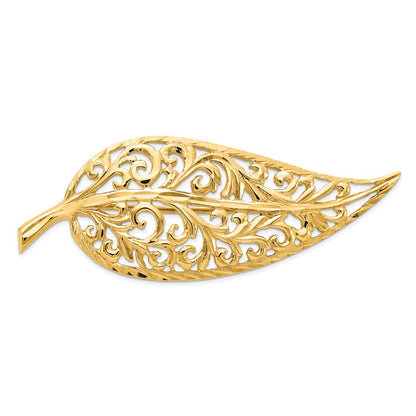 14k Yellow Gold Diamond-cut Polished Filigree Leaf Pin