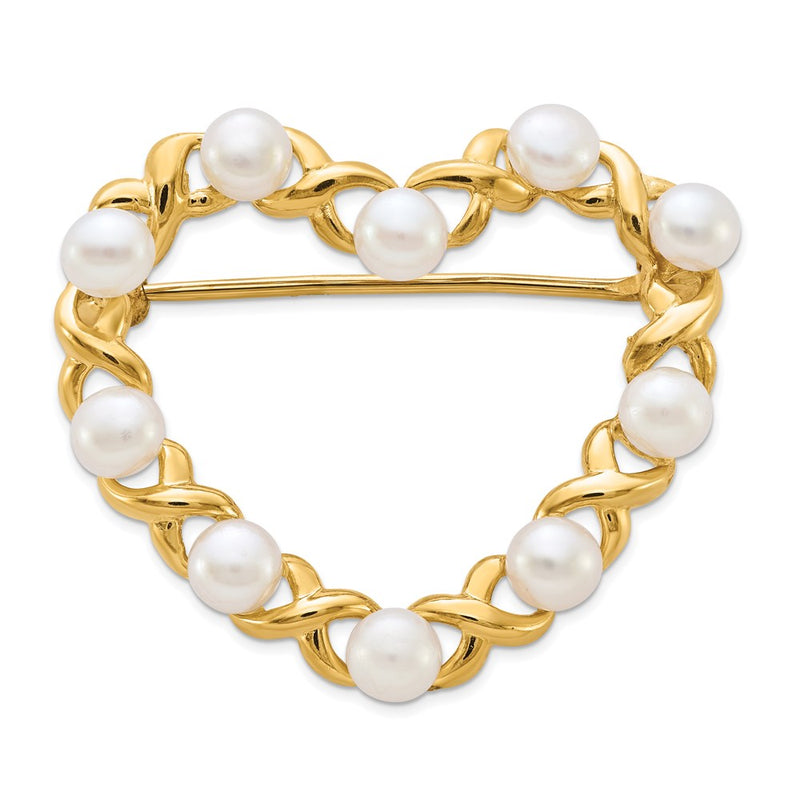 14k Yellow Gold 3-4mm White Button Freshwater Cultured Pearl Pin