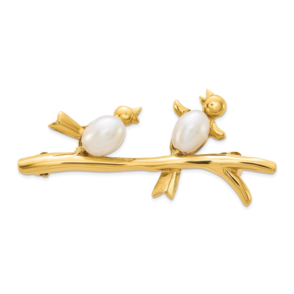 14k Yellow Gold 4-5mm White Rice Freshwater Cultured Pearl Pin