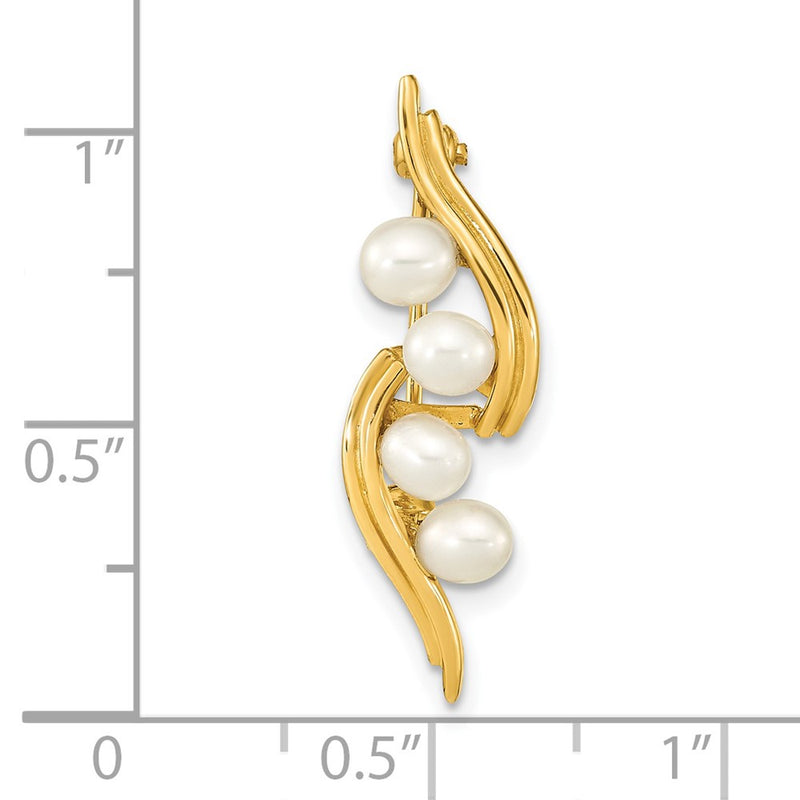 14k Yellow Gold Polished with 4-5mm White Teardrop Freshwater Cultured Pearls Pin Brooch