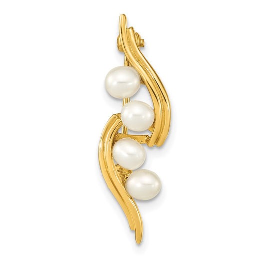 14k Yellow Gold Polished with 4-5mm White Teardrop Freshwater Cultured Pearls Pin Brooch