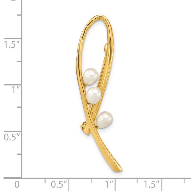 14k Yellow Gold Polished Open Loop 4-5mm Teardrop White Freshwater Cultured Pearls Pin Brooch