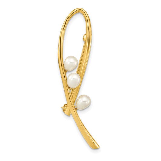 14k Yellow Gold Polished Open Loop 4-5mm Teardrop White Freshwater Cultured Pearls Pin Brooch