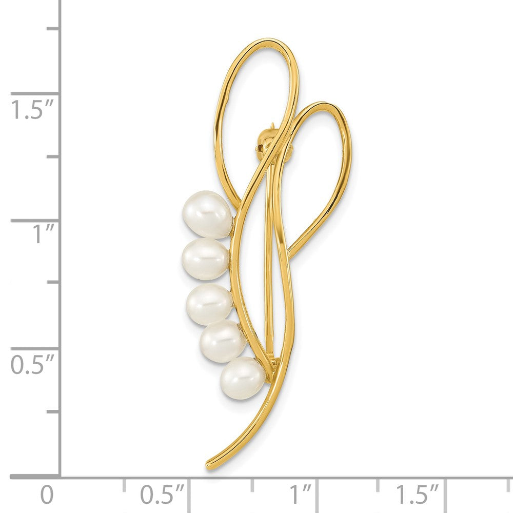 14k Yellow Gold Polished Open Loops Accented with 4-5mm White Teardrop Freshwater Cultured Pearls Pin Brooch