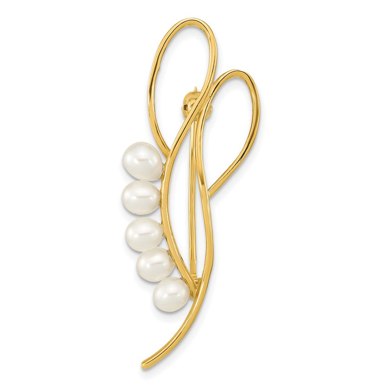 14k Yellow Gold Polished Open Loops Accented with 4-5mm White Teardrop Freshwater Cultured Pearls Pin Brooch