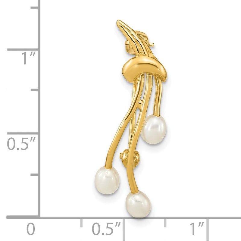 14k Yellow Gold Polished Accented with 4-5mm Teardrop White Freshwater Cultured Pearls Pin Brooch