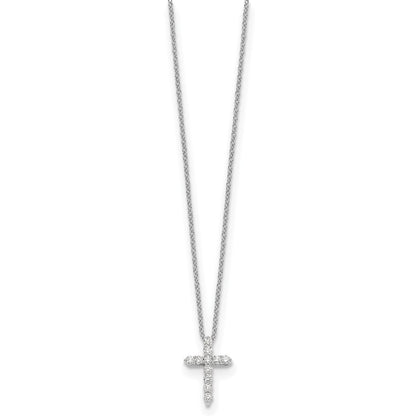 14k White Gold Real Diamond Cross 18 inch Necklace