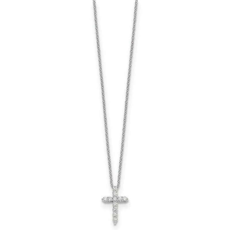 14k White Gold Real Diamond Cross 18 inch Necklace