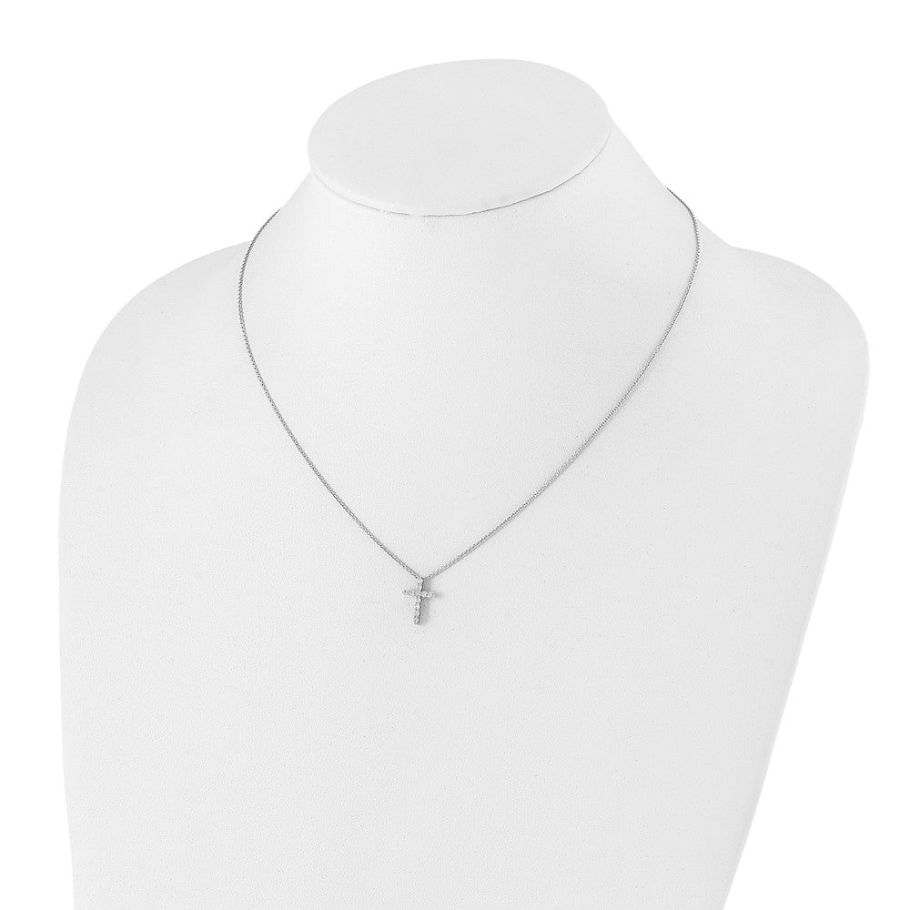 14k White Gold Real Diamond Cross 18 inch Necklace