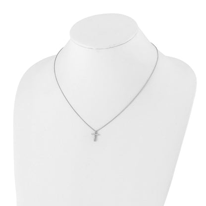14k White Gold Real Diamond Cross 18 inch Necklace