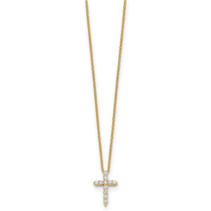 14K Yellow Gold Real Diamond Cross 18 inch Necklace