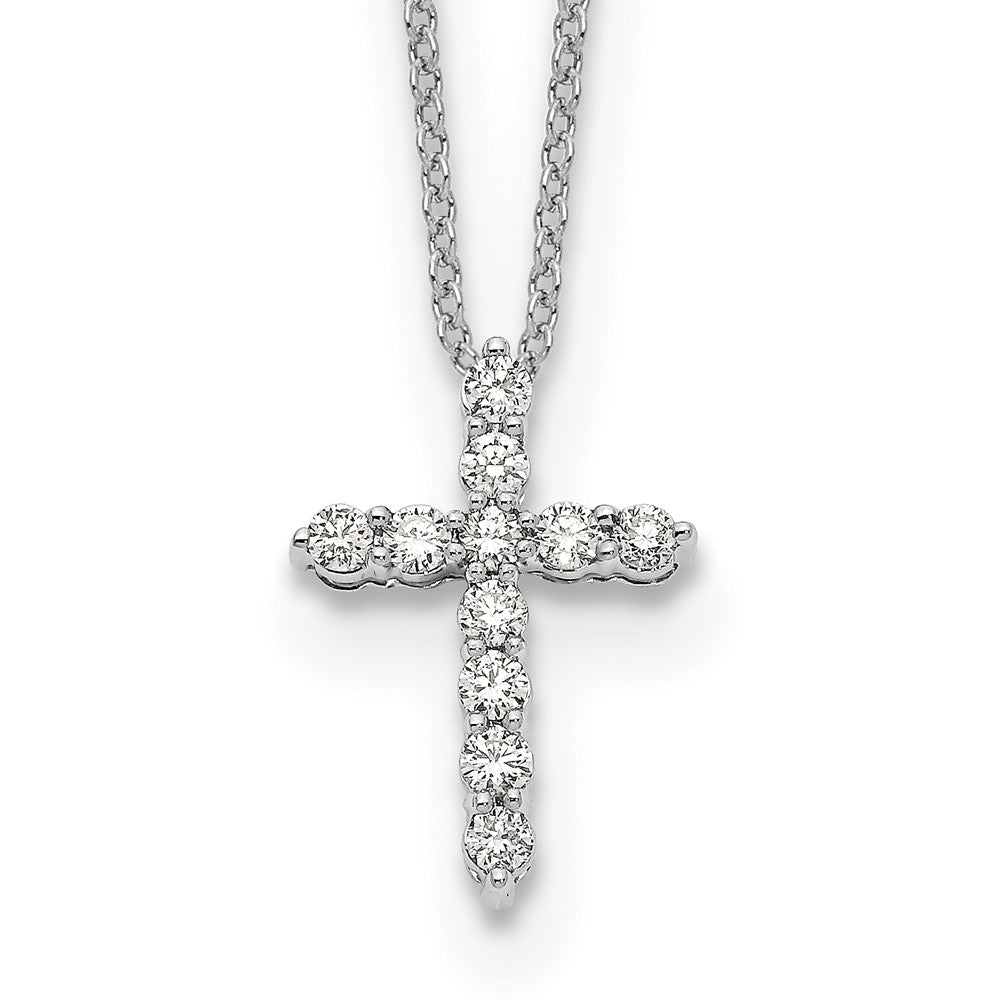 14k White Gold Real Diamond Cross Pendant