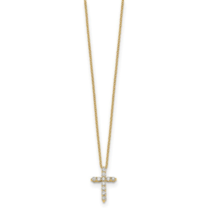 14K Yellow Gold Real Diamond Cross 18 inch Necklace